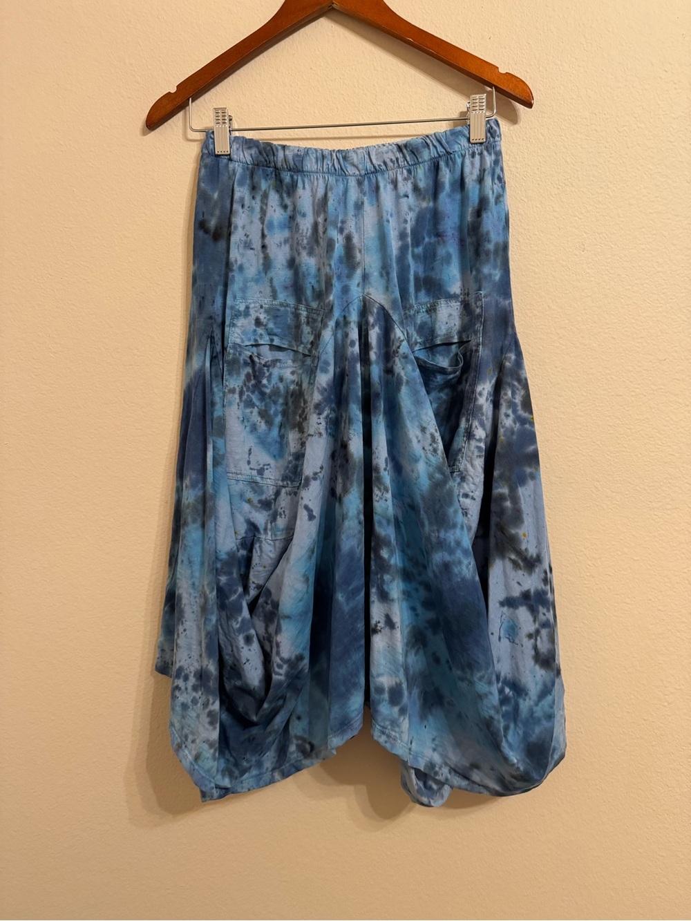 Tempo Paris Blue Tie-Dye Draped Skirt Pocket
